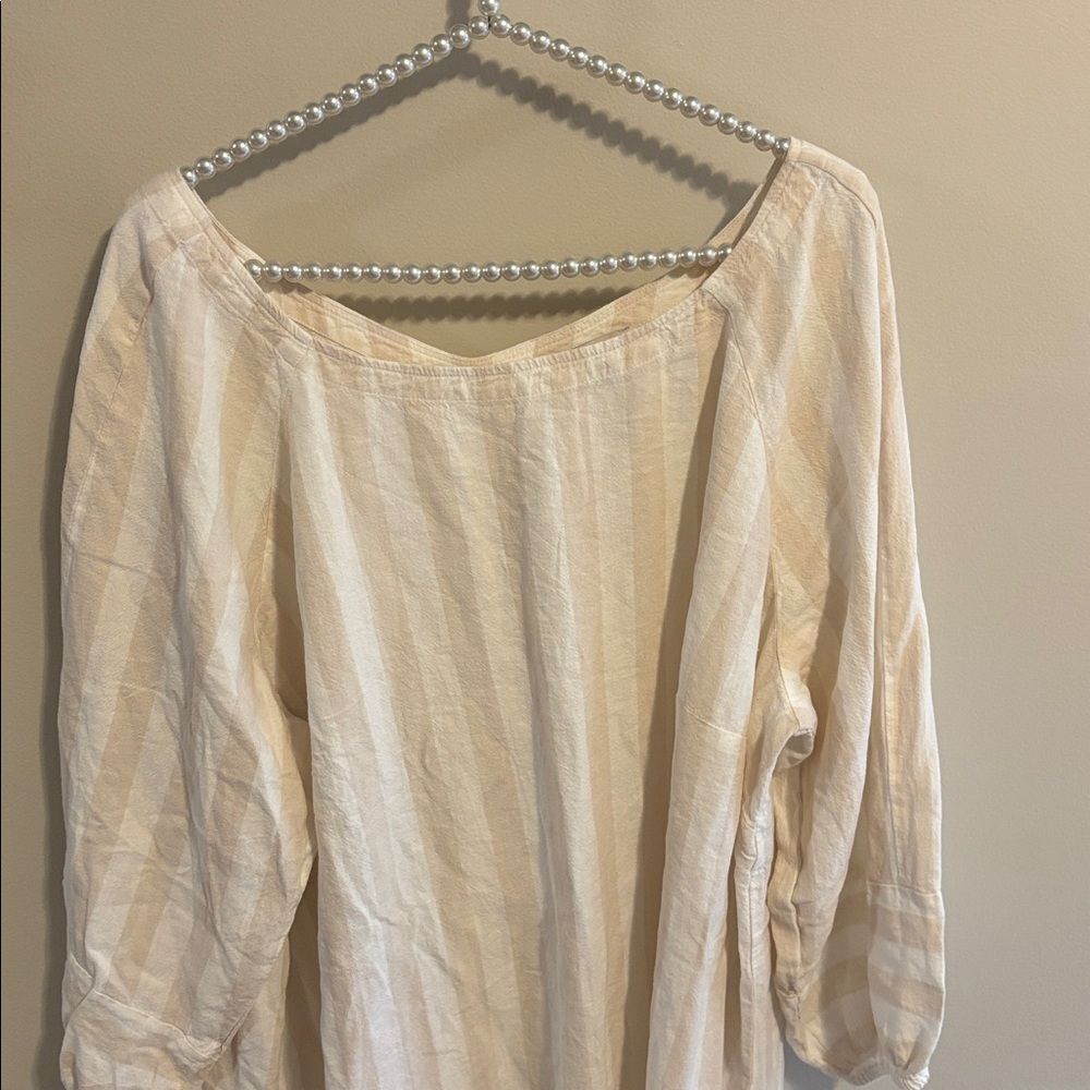 LOFT Beige Striped Blouse nwt size 20 linen blend - Picture 2 of 6